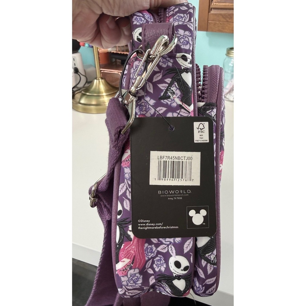 Bioworld Nightmare Before Christmas Jack & Sally Purple Crossbody Bag Disney NWT - Picture 5 of 8